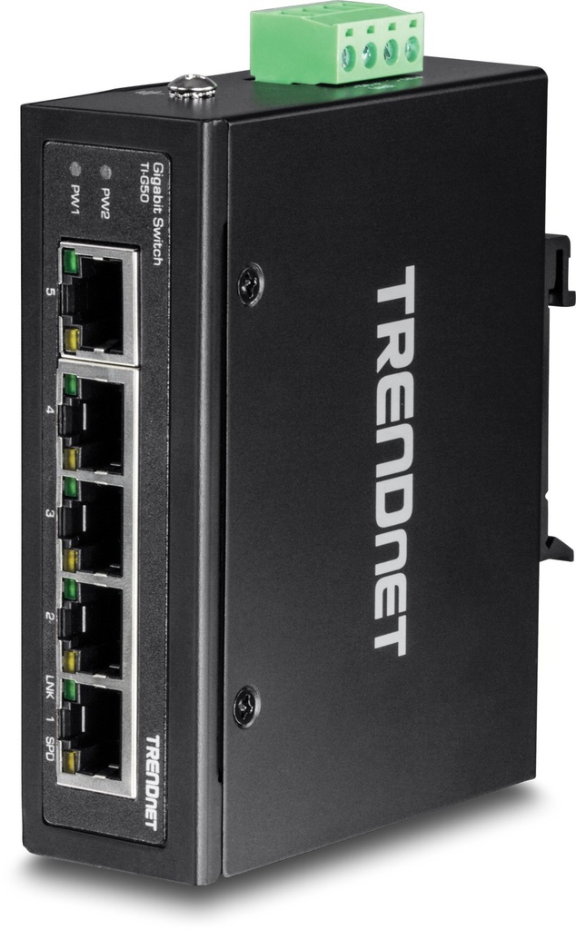 TRENDnet 5-Port Hardened Industrial Gigabit DIN-Rail Switch,