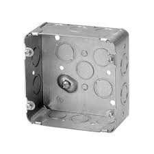 Boite 4x4x2-1/2. Prise carrée mur/plafond argent 22-prise, 1-sortie