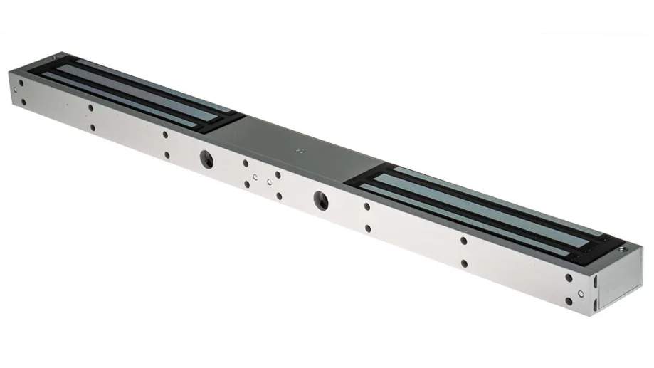 Electromagnetic Lock, Double, 1500 Lb Holding Force, 12/24 Volt DC, 21" Width x 1-5/8" Depth x 2-7/8" Height, Brushed Anodized Aluminum, With Status Sensor